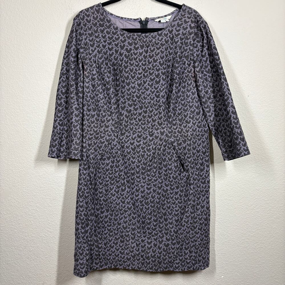 Boden Size 12R Corduroy Heart Prints Shift Mini Dress Purple Half Sleeves